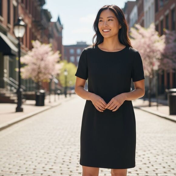 NWT Lafayette 148 Virgin Wool Black Mini Shift Dress, Size 2 - Picture 1 of 11